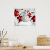 シルバーとレッドのメリークリスマスオーナメント ポスター (キッチン)