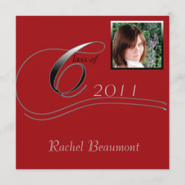 シルバーとレッドのモダンクラシックな卒業式 招待状