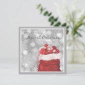 シルバーとレッドの魔法のキラキラしたクリスマスカード シーズンカード (スタンド正面)