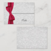 シルバーとレッドボウ座席表 – ウェディングパーティー プレイスカード (正面/裏面)