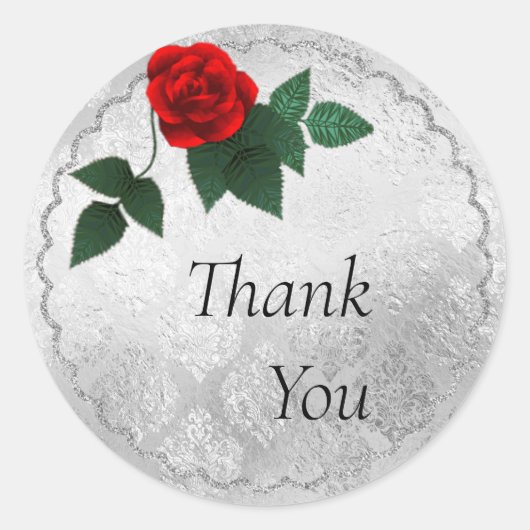 シルバーとレッドローズ結婚のステッカー ラウンドシール (正面)