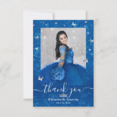 シルバーとロイヤルブルーのキンセアニエラ　２　フォト　誕生日 サンキューカード (正面)