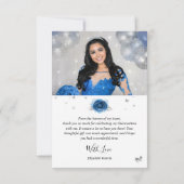 シルバーとロイヤルブルーのキンセアニエラ　２　フォト　誕生日 サンキューカード (裏面)