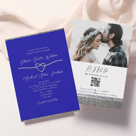 シルバーとロイヤルブルーの結婚式QRコード招待状 招待状