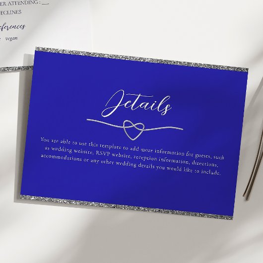 シルバーとロイヤルブルーの高級感あふれる結婚式の詳細 エンクロージャーカード