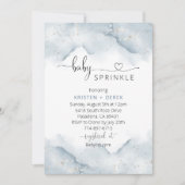 シルバーと埃っぽいブルーの水色のベビー散布 招待状 (正面)
