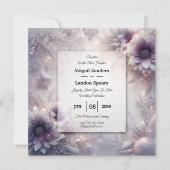 シルバーと柔らかなアメジストの冬の花咲くウェディング 招待状 (正面)