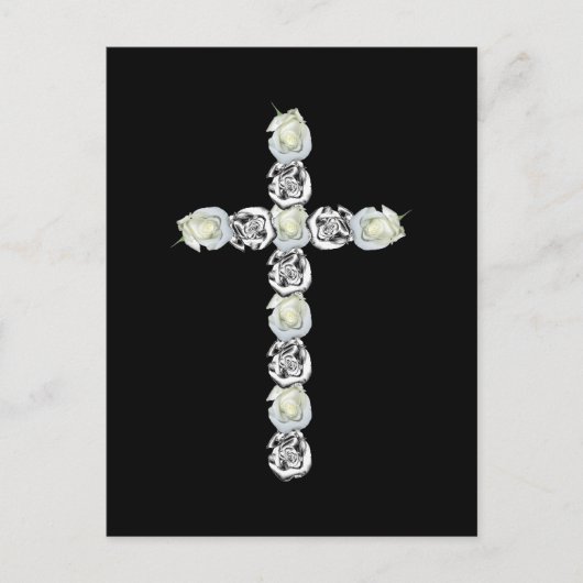 シルバーと白のバラのクロス ポストカード (正面)