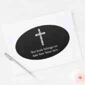 シルバーと白のバラのクロス 楕円形シール (封筒)