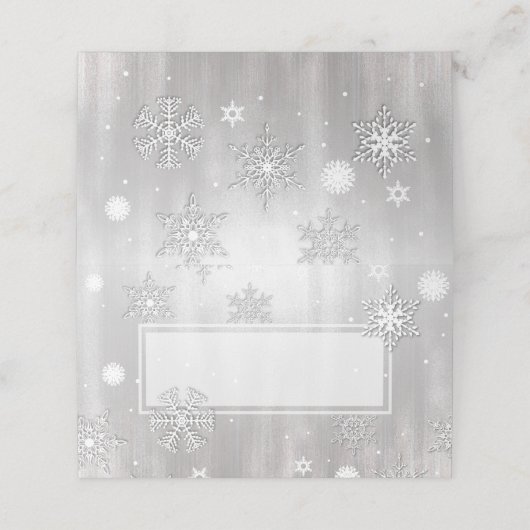 シルバーと白の冬の結婚式の折りたたみ座席表 プレイスカード (外部開封)