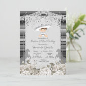 シルバーと白メキシコのバプテスマ&ファースト誕生日 招待状 (スタンド正面)