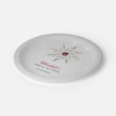 シルバーと赤の雪の結晶の冬の結婚前お茶会 ペーパープレート (アングル)