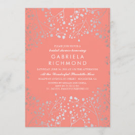 シルバーと赤面ベビーズブレスブライダルシャワー 招待状