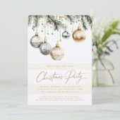 シルバーと金ゴールドのオーナメントバウブルクリスマスパーティー 招待状 (スタンド正面)