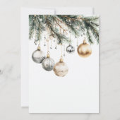 シルバーと金ゴールドのオーナメントバウブルクリスマスパーティー 招待状 (裏面)