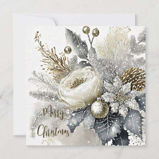 シルバーと金ゴールドのクリスマススプレーカスタム シーズンカード (正面)