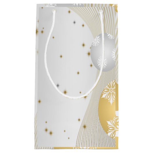 シルバーと金ゴールドのクリスマス スモールペーパーバッグ (正面)