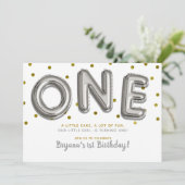 シルバーと金ゴールドの吹き出しワンバースデーパーティー 招待状 (スタンド正面)