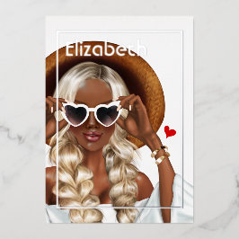 シルバーと金ゴールドの夏の誕生日パーティー 箔招待状