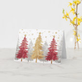 シルバーと金ゴールドの森のクリスマスツリー カード (黄色い花)