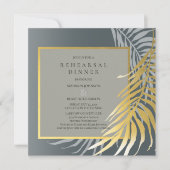 シルバーと金ゴールドの目的地のリハーサルディナー 招待状 (正面)