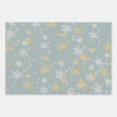 シルバーと金ゴールドの雪片トーンの石板グリーン ラッピングペーパーシート (正面3)