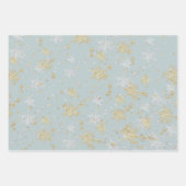 シルバーと金ゴールドの雪片トーンの石板グリーン ラッピングペーパーシート (正面)