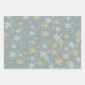 シルバーと金ゴールドの雪片トーンの石板グリーン ラッピングペーパーシート (正面3)