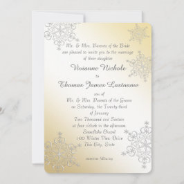 シルバーと金ゴールドの雪結婚片 招待状