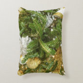 シルバーと金ゴールドクリスマスツリーIホリデー アクセントクッション (正面(垂直))