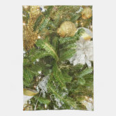 シルバーと金ゴールドクリスマスツリーIホリデー キッチンタオル (縦)