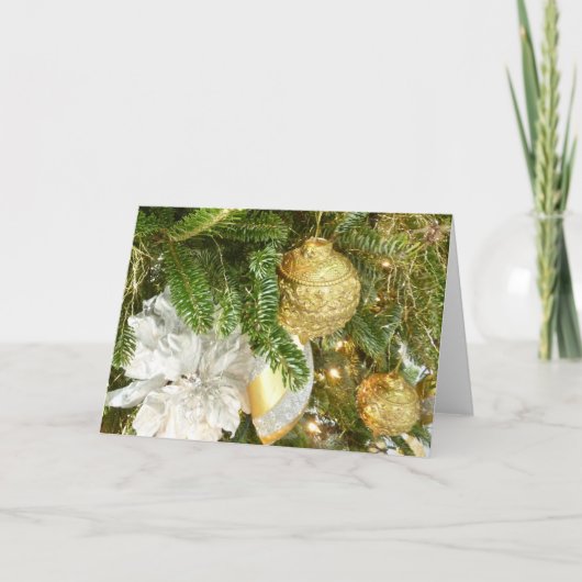 シルバーと金ゴールドクリスマスツリーIホリデー シーズンカード (正面)