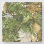 シルバーと金ゴールドクリスマスツリーIホリデー ストーンコースター (正面)