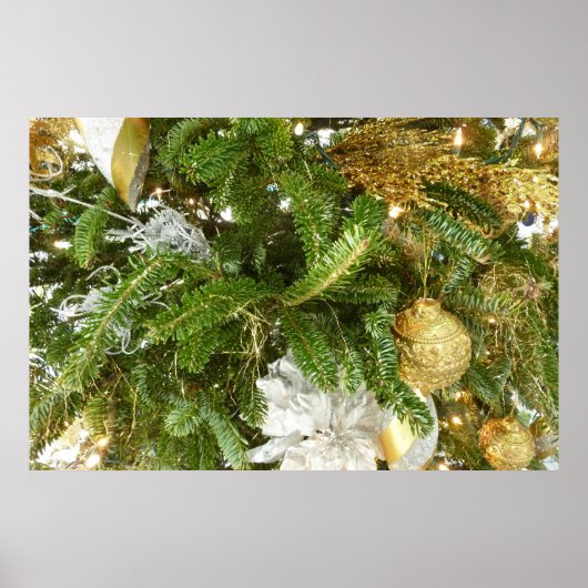 シルバーと金ゴールドクリスマスツリーIホリデー ポスター (正面)