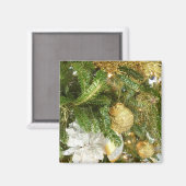 シルバーと金ゴールドクリスマスツリーIホリデー マグネット (正面/裏面)