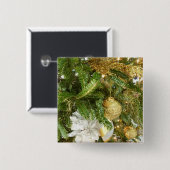 シルバーと金ゴールドクリスマスツリーIホリデー 缶バッジ (正面&裏面)