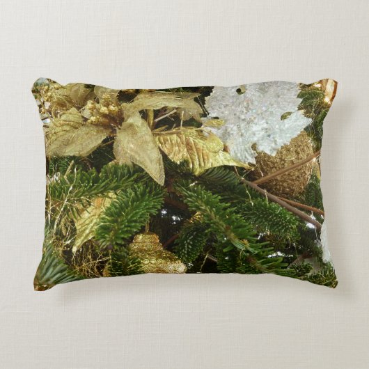 シルバーと金ゴールドクリスマスツリーIIホリデイ アクセントクッション (正面)