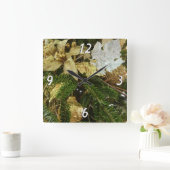 シルバーと金ゴールドクリスマスツリーIIホリデイ スクエア壁時計 (ホーム)