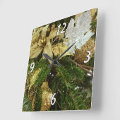 シルバーと金ゴールドクリスマスツリーIIホリデイ スクエア壁時計 (傾斜)