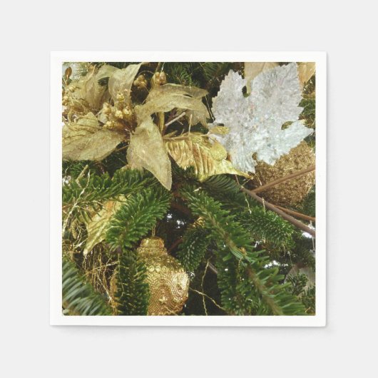 シルバーと金ゴールドクリスマスツリーIIホリデイ スタンダードカクテルナプキン (正面)