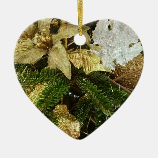 シルバーと金ゴールドクリスマスツリーIIホリデイ セラミックオーナメント (正面)