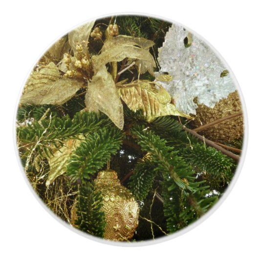 シルバーと金ゴールドクリスマスツリーIIホリデイ セラミックノブ (正面)