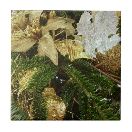 シルバーと金ゴールドクリスマスツリーIIホリデイ タイル (正面)
