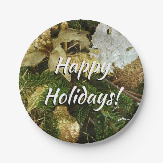 シルバーと金ゴールドクリスマスツリーIIホリデイ ペーパープレート (正面)