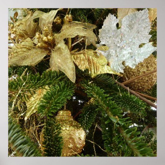 シルバーと金ゴールドクリスマスツリーIIホリデイ ポスター (正面)