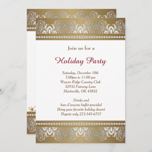 シルバーと金ゴールドクリスマスホリデーツリー 招待状 (正面/裏面)