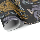 シルバーと金ゴールドグリフィンのパターン ラッピングペーパー (ロールコーナー)