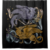 シルバーと金ゴールドグリフィン シャワーカーテン (正面)