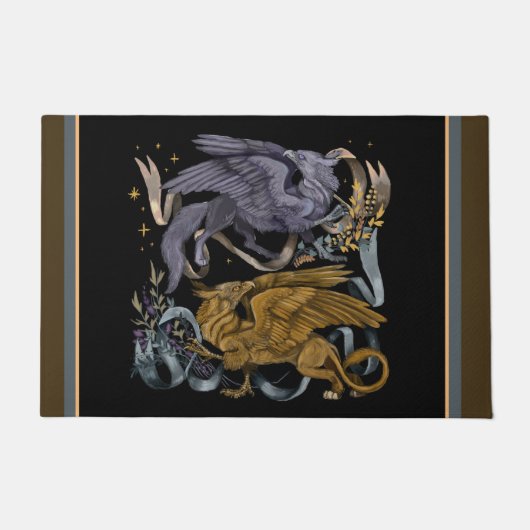 シルバーと金ゴールドグリフィン ドアマット (正面)