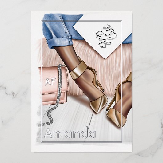 シルバーと金ゴールドシックな誕生日パーティーフォイル投資 箔招待状 (正面)